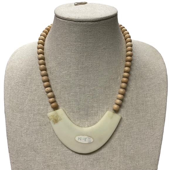 Vintage Pastel Rainbow Wood Bead Necklace Earrings Set - Picture 6 of 8